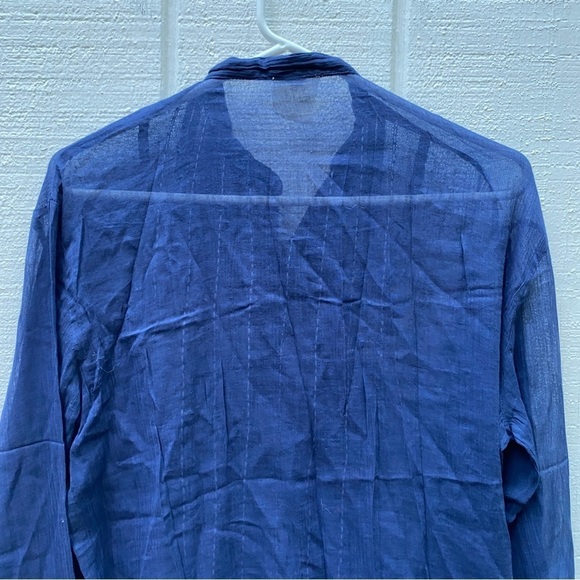 Free People One XS Navy Blue Button Front Sheer Long Sleeve Top - Picture 7 of 9